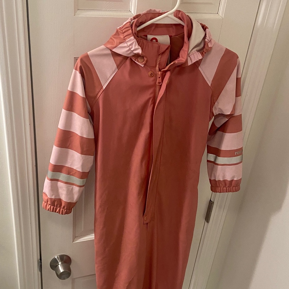 Girls' Reima Pink Hooded One-Piece Rain Suit